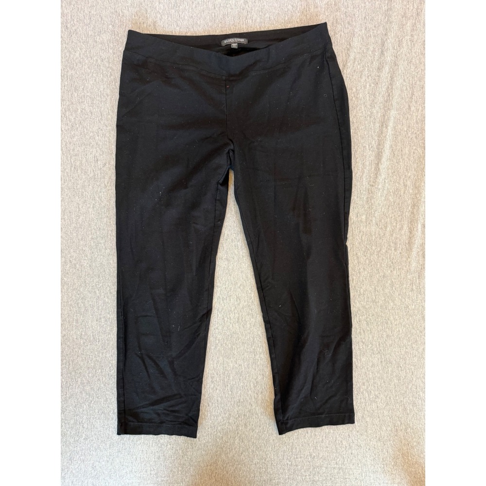 Eileen Fisher Petite Black Viscose Stretch Pull On Cropped Pants PS RN78121